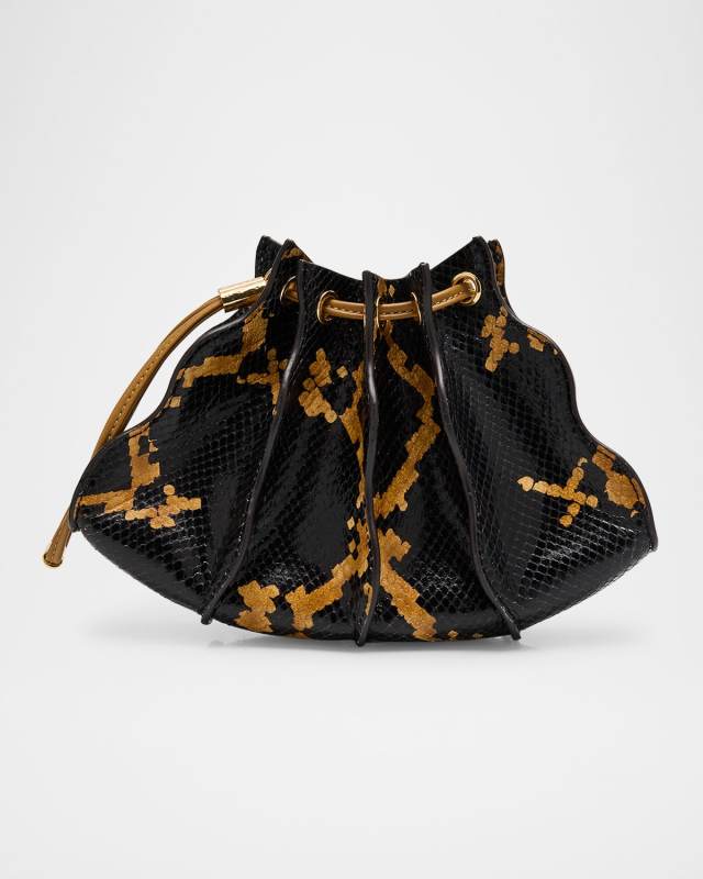 Adria Pleated Wave Snake-Print Wristlet
